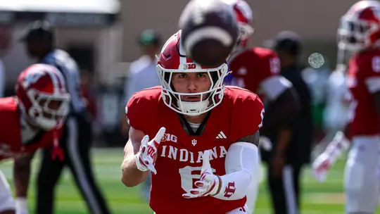 BLOOMINGTON, IN - September 05, 2026 - defensive back Preston Zachman #6 of the Indiana Hoosiers before the game between the North Texas Mean Green and the Indiana Hoosiers at Merchants Bank Field at Memorial Stadium in Bloomington, IN. Photo By Dani Meersman/Indiana Athletics