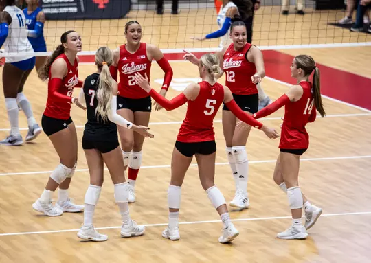BLOOMINGTON, IN - September 11, 2026 - the Indiana Hoosiers Volleyball Team during the game between the Eastern Illinois Panthers and the Indiana Hoosiers at Wilkinson Hall in Bloomington, IN. Photo By Lexi Rose\ Indiana Athletics