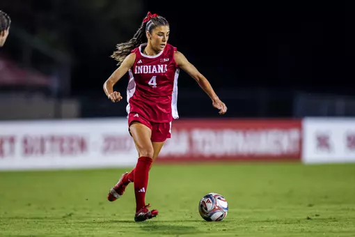 BLOOMINGTON, IN - September 24, 2026 - midfielder Maggie Ledwith #4 of the Indiana Hoosiers during the game between the Minnesota Golden Gophers and the Indiana Hoosiers at Bill Armstrong Stadium in Bloomington, IN. Photo By Peter Davis/Indiana Athletics