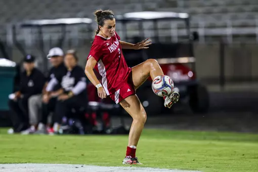 BLOOMINGTON, IN - September 24, 2026 - defender Annabelle "Bella" Haggerty #3 of the Indiana Hoosiers during the game between the Minnesota Golden Gophers and the Indiana Hoosiers at Bill Armstrong Stadium in Bloomington, IN. Photo By Peter Davis/Indiana Athletics