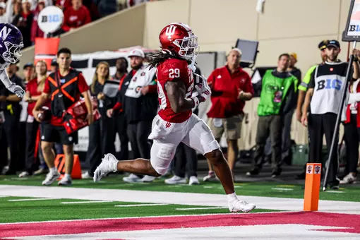BLOOMINGTON, IN - September 25, 2026 - Lee Beebe Jr. #29 of the Indiana Hoosiers during the game between the Northwestern Wildcats and the Indiana Hoosiers at Merchants Bank Field at Memorial Stadium in Bloomington, IN. Photo By Indiana Athletics