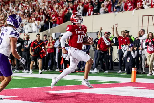 BLOOMINGTON, IN - September 25, 2026 - quaterback Josh Hoover #9 of the Indiana Hoosiers during the game between the Northwestern Wildcats and the Indiana Hoosiers at Merchants Bank Field at Memorial Stadium in Bloomington, IN. Photo By Indiana Athletics