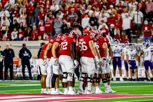 BLOOMINGTON, IN - September 25, 2026 - the Indiana Hoosiers Football team during the game between the Northwestern Wildcats and the Indiana Hoosiers at Merchants Bank Field at Memorial Stadium in Bloomington, IN. Photo By Indiana Athletics