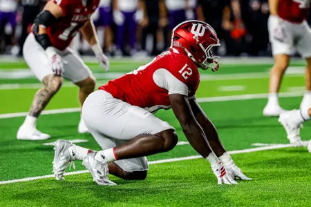 BLOOMINGTON, IN - September 25, 2026 - defensive lineman Tobi Osunsanmi #12 of the Indiana Hoosiers during the game between the Northwestern Wildcats and the Indiana Hoosiers at Merchants Bank Field at Memorial Stadium in Bloomington, IN. Photo By Indiana Athletics