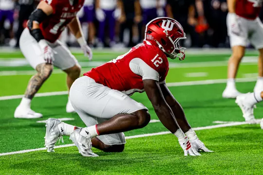 BLOOMINGTON, IN - September 25, 2026 - defensive lineman Tobi Osunsanmi #12 of the Indiana Hoosiers during the game between the Northwestern Wildcats and the Indiana Hoosiers at Merchants Bank Field at Memorial Stadium in Bloomington, IN. Photo By Indiana Athletics