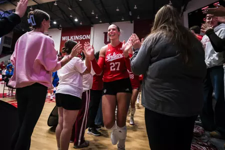 BLOOMINGTON, IN - September 24, 2026 - middle blocker Ella Boersema #27 of the Indiana Hoosiers during the game between the UCLA Bruins and the Indiana Hoosiers at Wilkinson Hall in Bloomington, IN. Photo By Easton Zelinsky / Indiana Athletics