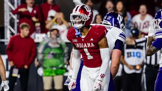BLOOMINGTON, IN - September 25, 2026 - defensive back Amare Ferrell #1 of the Indiana Hoosiers during the game between the Northwestern Wildcats and the Indiana Hoosiers at Merchants Bank Field at Memorial Stadium in Bloomington, IN. Photo By Luke Miller/Indiana Athletics