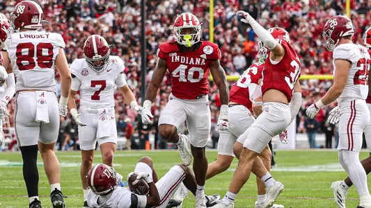 PASADENA, CA - January 1, 2026 - linebacker Quentin Clark #40 of the Indiana Hoosiers during the Rose Bowl Game against the Alabama Crimson Tide and the Indiana Hoosiers at the Rose Bowl Stadium in Pasadena, CA. Photo By Dani Meersman/Indiana Athletics