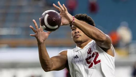 MIAMI, FL - January 19, 2026 - linebacker Clayton Allen #52 of the Indiana Hoosiers before the National Championship game against the Miami Hurricanes and the Indiana Hoosiers at Hard Rock Stadium in Miami, FL. Photo By Dani Meersman/Indiana Athletics
