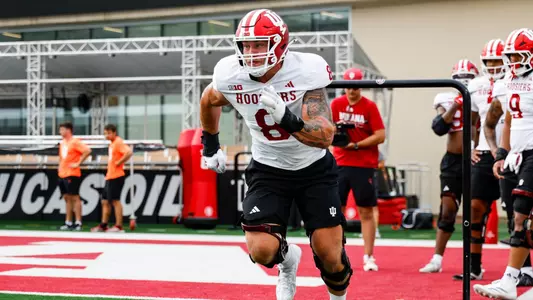 BLOOMINGTON, IN - August 11, 2026 - defensive lineman Josh Burnham #8 of the Indiana Hoosiers during practice at Merchants Bank Field at Memorial Stadium in Bloomington, IN. Photo By Dani Meersman/Indiana Athletics
