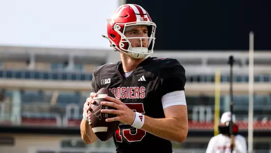 BLOOMINGTON, IN - August 13, 2026 - quarterback Tyler Cherry #15 of the Indiana Hoosiers during practice at Merchants Bank Field at Memorial Stadium in Bloomington, IN. Photo By Dani Meersman/Indiana Athletics