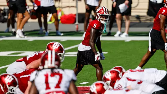 BLOOMINGTON, IN - August 21, 2026 - wide receiver Lebron Bond #6 of the Indiana Hoosiers during practice at Merchants Bank Field at Memorial Stadium in Bloomington, IN. Photo By Dani Meersman/Indiana Athletics