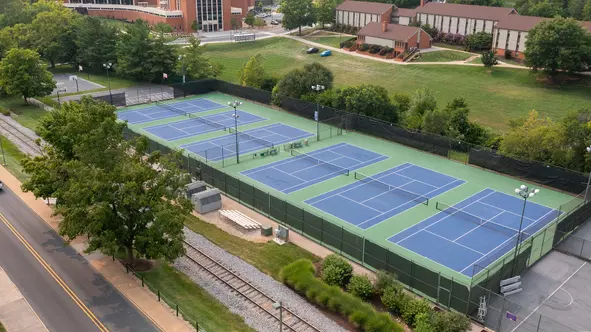 JMU Tennis Hillside Courts aerial summer 2023