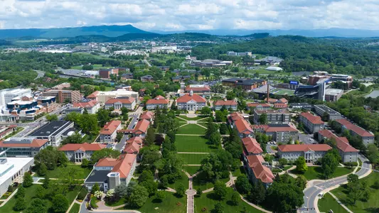 JMU campus quad aerial photo May 15 2025