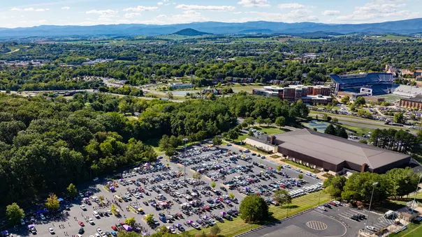 Aerial Shot of Convo during football Tailgating