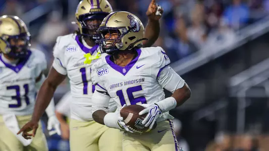TJ McGill celebrates after a takeaway against ODU