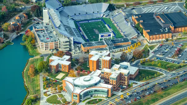 This photo shows an aerial image of the "Mid-Campus" portion referenced in the 2027 Campus Master Plan.