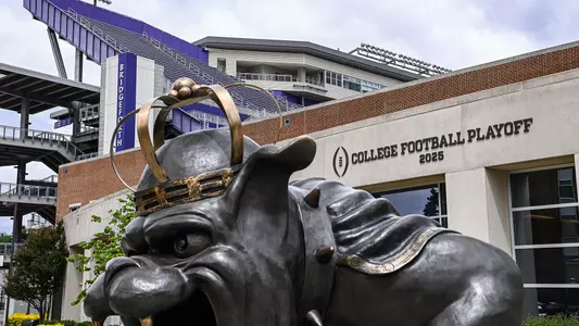 APC Front Entry with new CFP sign, Duke Dog statue and stadium in background