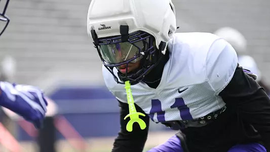 George Lovelace lines up in coverage during a JMU football practice