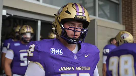 Jack Harris exits the locker room prior to JMU's game against Liberty