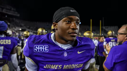 Kevin Kabasele heads to the locker room after JMU Football's game against Weber State