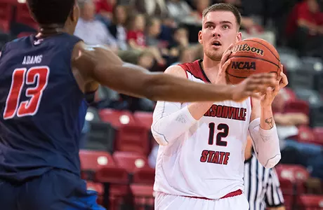 The Jacksonville State men's basketball team routed Samford 89-58. Norbertas Giga (12).