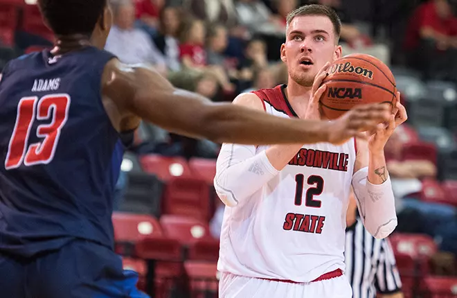 The Jacksonville State men's basketball team routed Samford 89-58. Norbertas Giga (12).