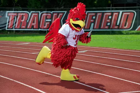 Cocky, the Jacksonville State University mascot, poses at the Jacksonville State University Track and Field Facility for upcoming calendar.