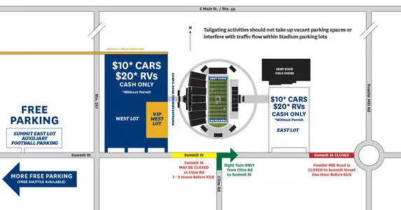 Dix Stadium Map with Road Closings