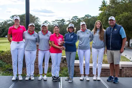 Women's Golf Accepting 2nd Place Trophy, Evie Odom Invitational