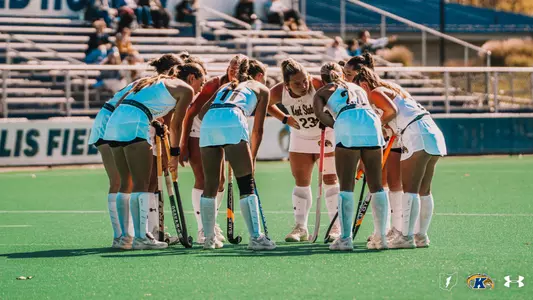The 2026 Field hockey team huddling up during the regular season home finale