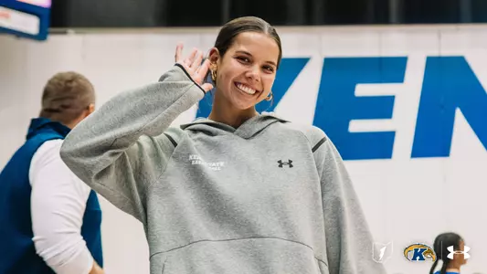 Joy Bergstrom during pre-game warmups