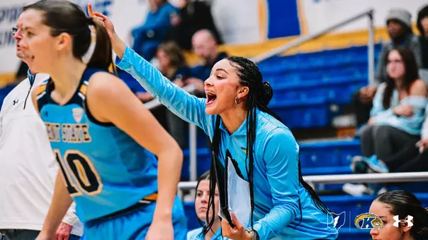 Assistant coach Alexa Golden on the sideline during game against Coppin State