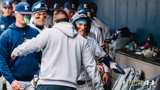 Luke Matthews celebrating in the dugout