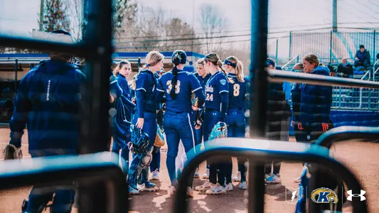 Softball huddle vs. UMass 2026