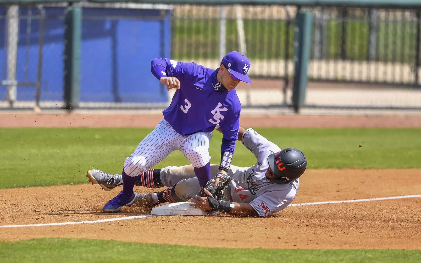March 12, 2021: During the game three between the Northern Illinois Huskies and the Kansas State Wildcats at Reckling Park in Houston, Texas. (Mandatory Credit: Maria Lysaker | Rice Athletics)