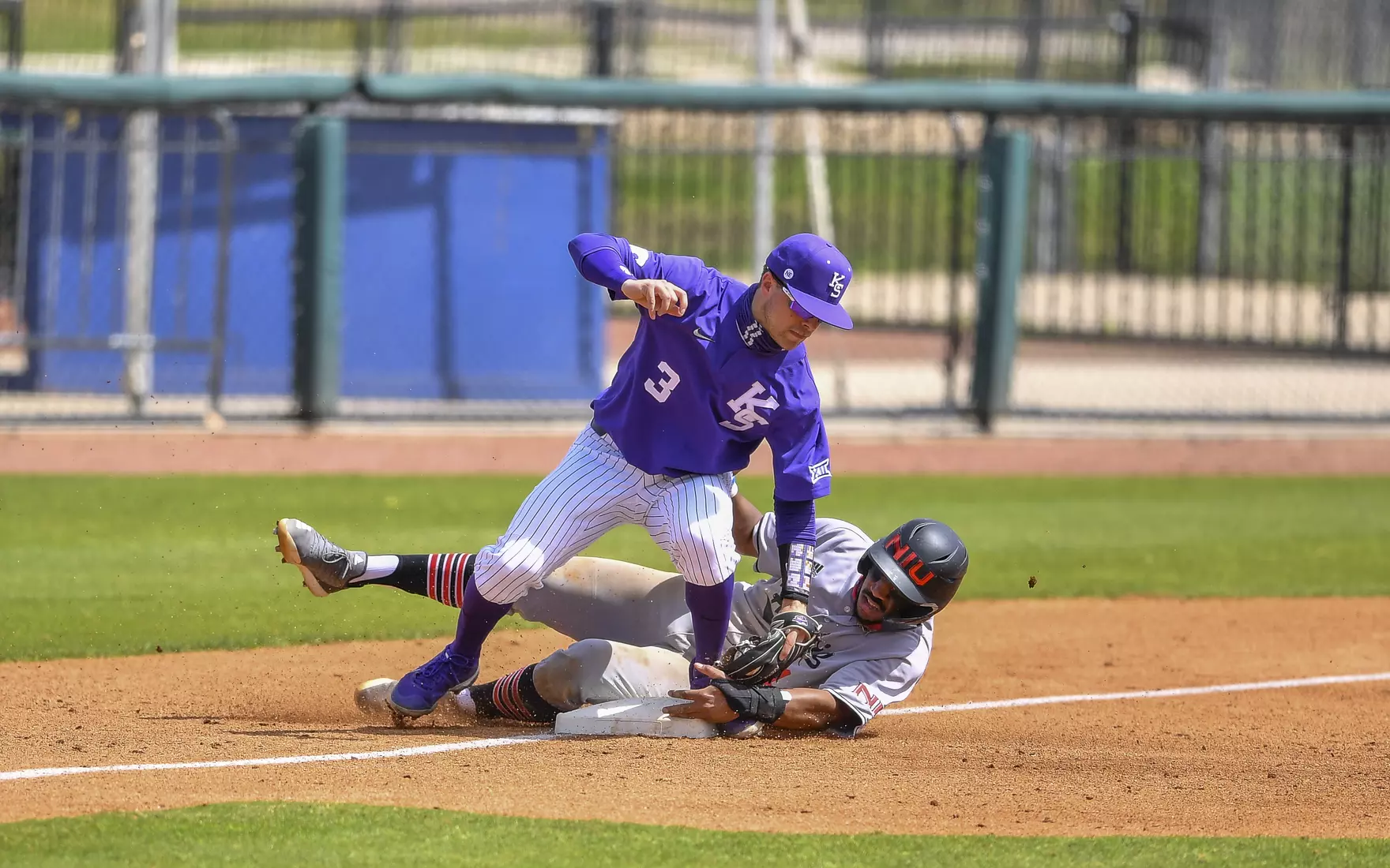March 12, 2021: During the game three between the Northern Illinois Huskies and the Kansas State Wildcats at Reckling Park in Houston, Texas. (Mandatory Credit: Maria Lysaker | Rice Athletics)