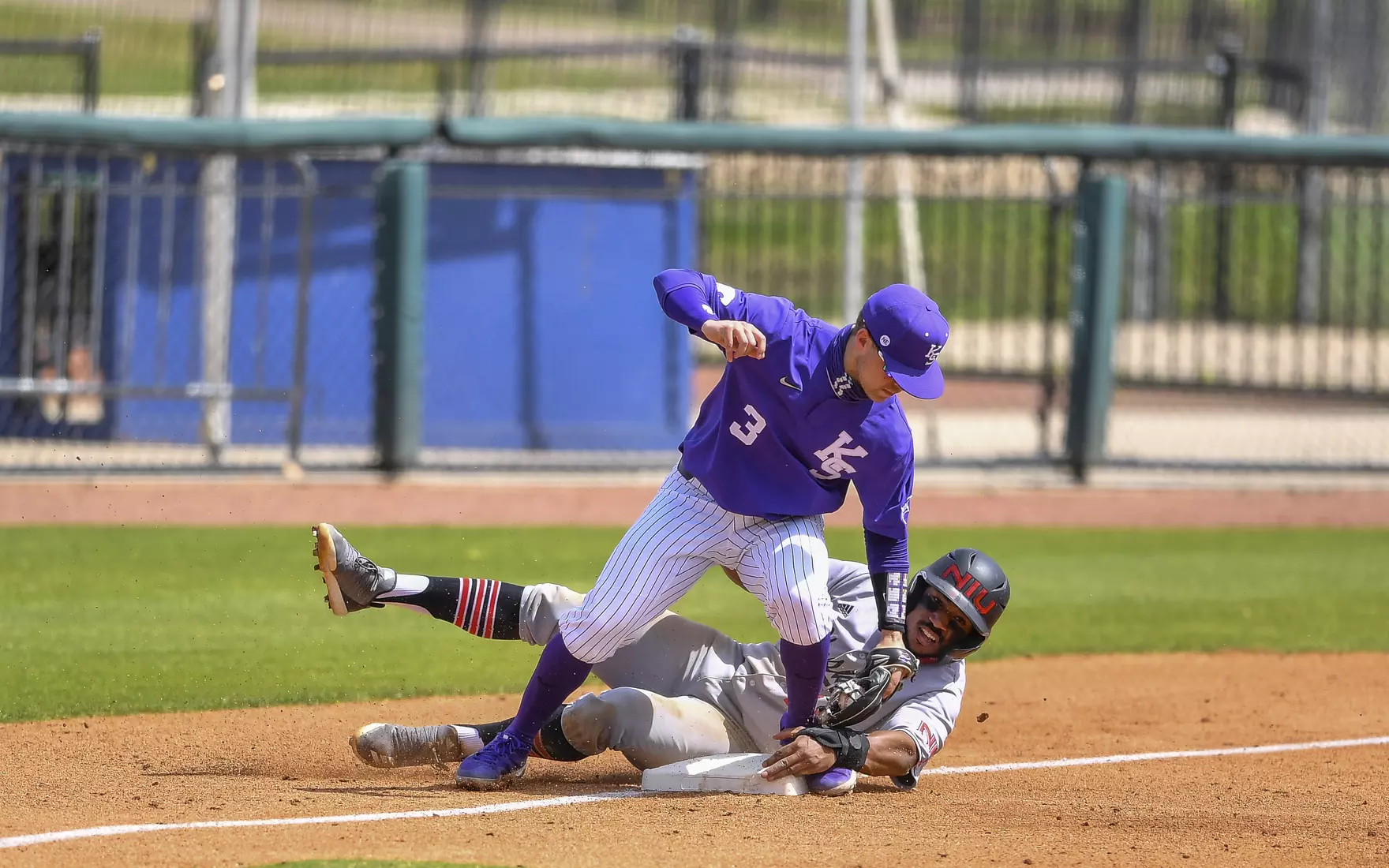 March 12, 2021: During the game three between the Northern Illinois Huskies and the Kansas State Wildcats at Reckling Park in Houston, Texas. (Mandatory Credit: Maria Lysaker | Rice Athletics)