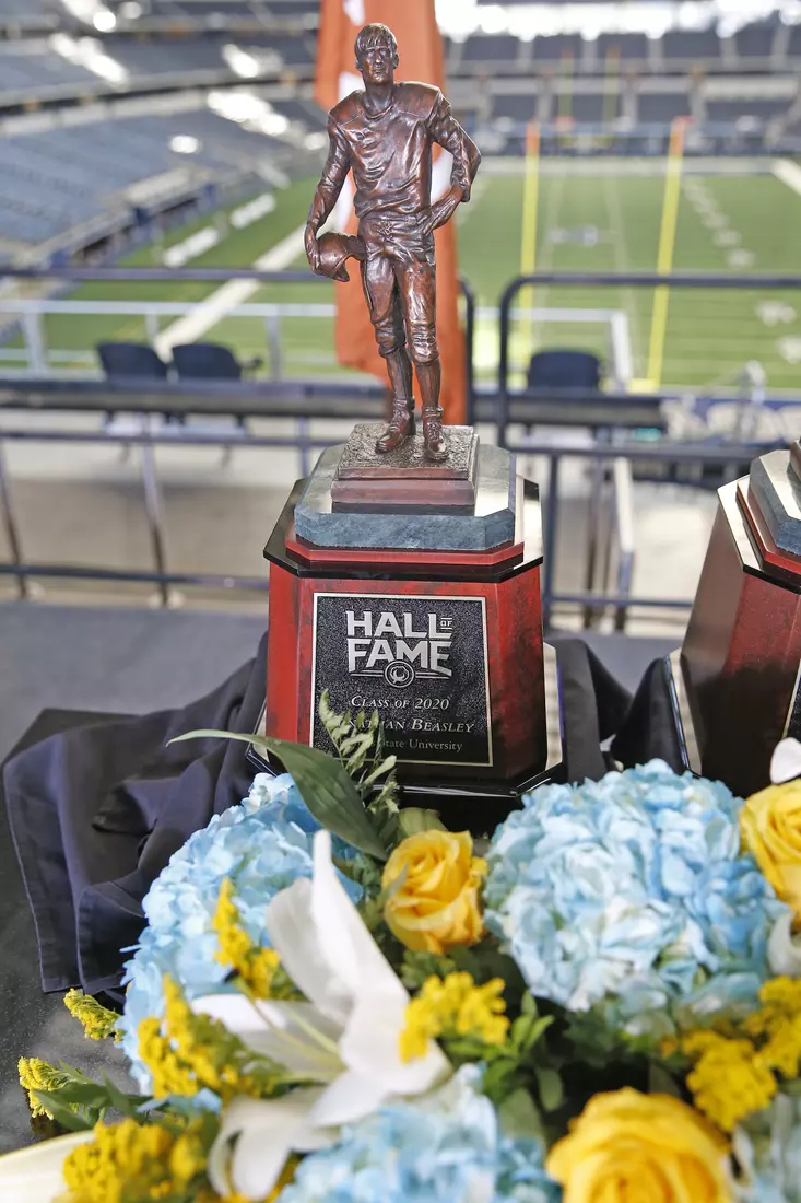 05 October 2021: Statue for Jonathan Beasley of the 2020 Cotton Bowl Hall of Fame class at the induction ceremony at AT&T Stadium in Arlington, Texas. Photo by James D. Smith/CBAA