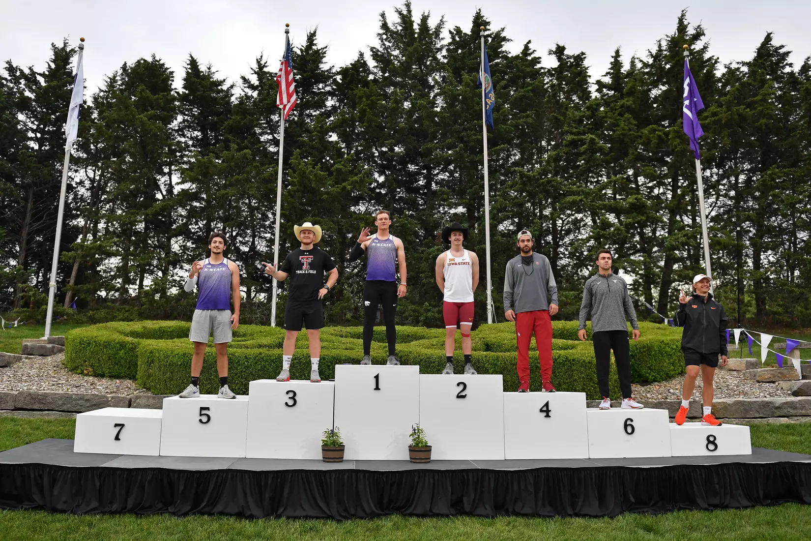 Logan Wolfley of Kansas State reacts after winning the Men's Javelin during the Big 12 Outdoor Track & Field Championship at R.V. Christian Track & Field Complex on May 14, 2021 in Manhattan, Kansas.