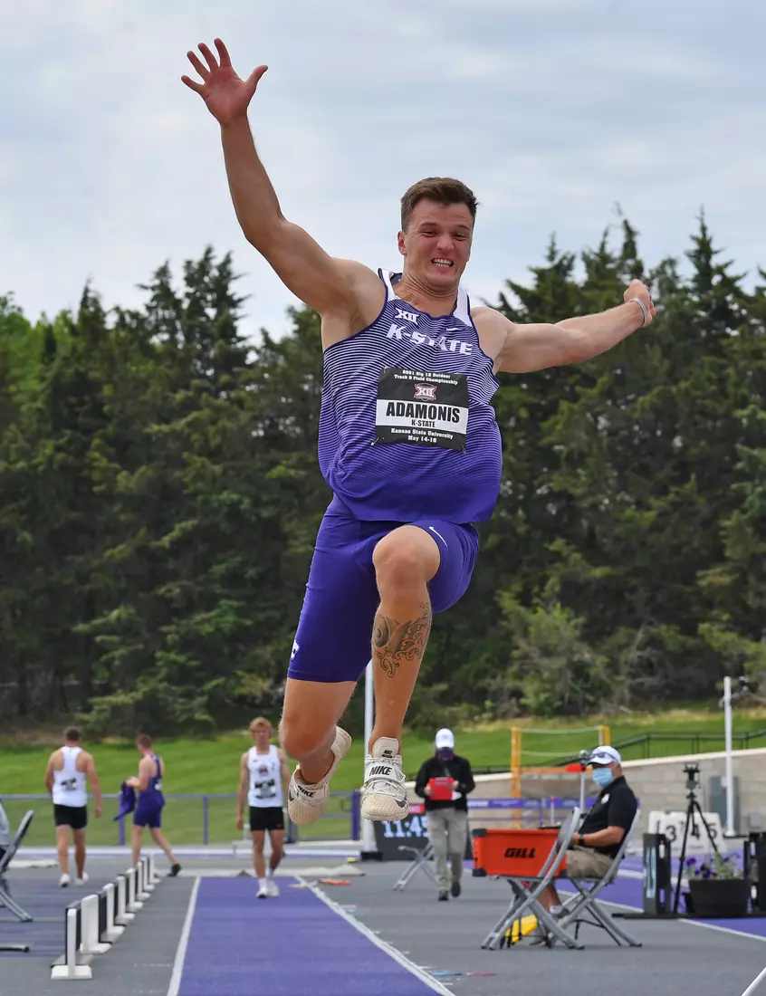 Kansas State's Matas Adamonis competes during the Big 12 Outdoor Track & Field Championship at R.V. Christian Track & Field Complex on May 14, 2021 in Manhattan, Kansas.
