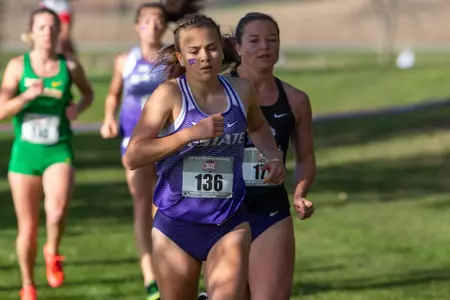 Anna Keeley of Kansas State competes in the 2018 Big 12 Cross Country Championships in Ames, Iowa on October 26, 2018.