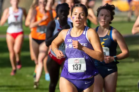 Cara Melgares of Kansas State competes in the 2018 Big 12 Cross Country Championships in Ames, Iowa on October 26, 2018.