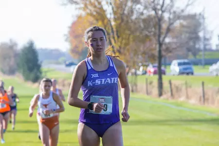 Emma Wren of Kansas State competes in the 2018 Big 12 Cross Country Championships in Ames, Iowa on October 26, 2018.