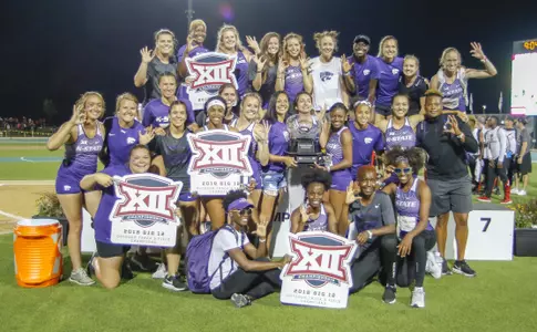 Kansas State Women accept the Team Championship Trophy at the 2018 Big 12 Track and Field Championship at Clyde Hart Stadium in Waco, TX on Sunday, May 13, 2018
