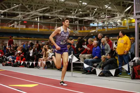 Colton Donahue of Kansas State competes in the mens 3000 meter run at the 2018 Big 12 Indoor Track and Field Championships in Ames, Iowa.