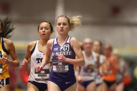 Sydney Collins of Kansas State competes in the womens 3000 meter run at the 2018 Big 12 Indoor Track and Field Championships in Ames, Iowa.