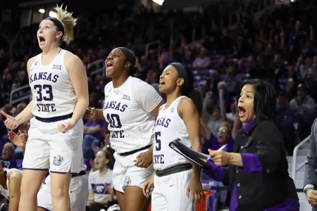 Team bench celebration vs Utah in the second round of the WNIT