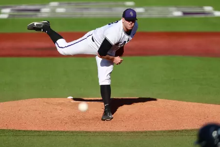 Kasey Ford throws a pitch against La Salle