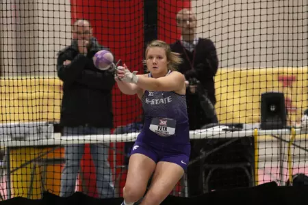 Ashley Petr of Kansas State competes in the womens weight throw at the 2018 Big 12 Indoor Track and Field Championships in Ames, Iowa.
